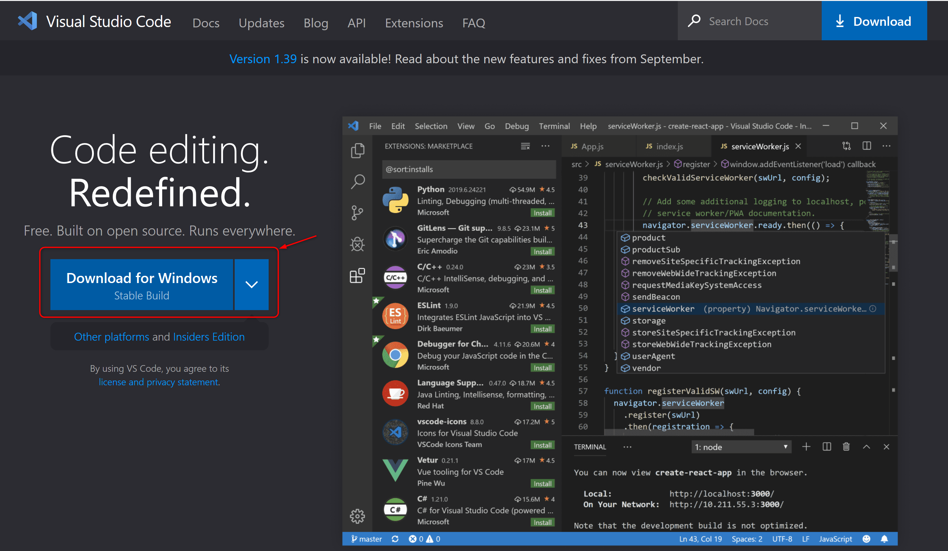 Visual Studio Code - Download Fenster