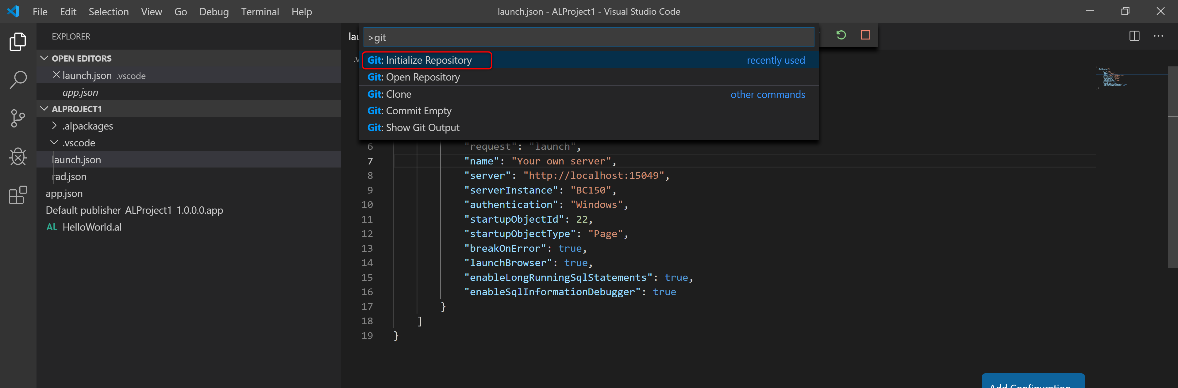 Visual Studio Code - Dynamics 365 Business Central - Git:Intitialize Repository