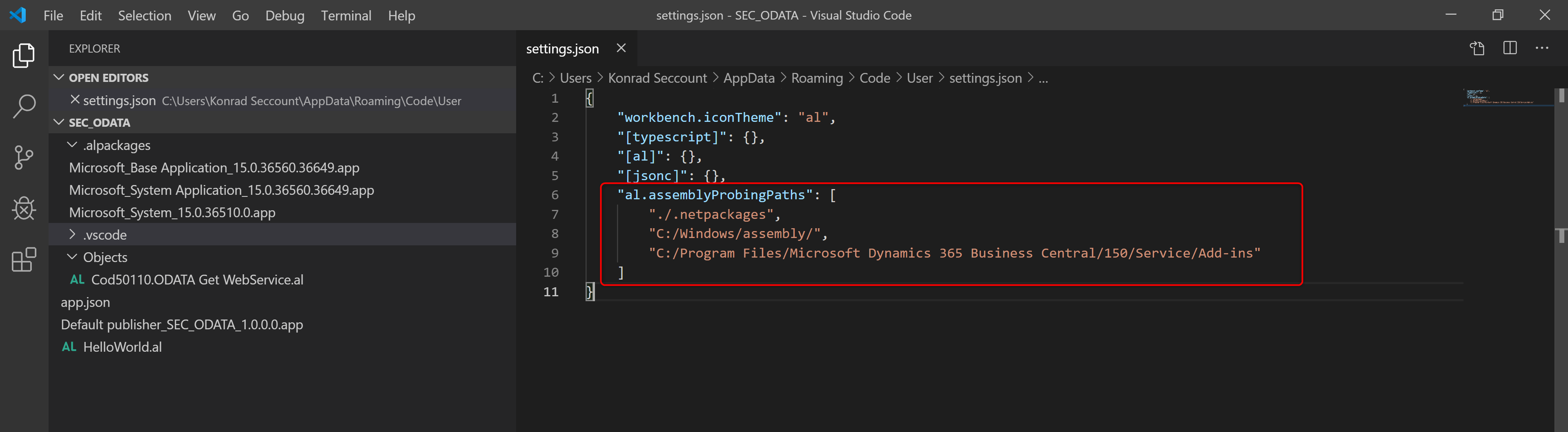 Visual Studio Code Beispiel des Pfades für .NET Interoperability